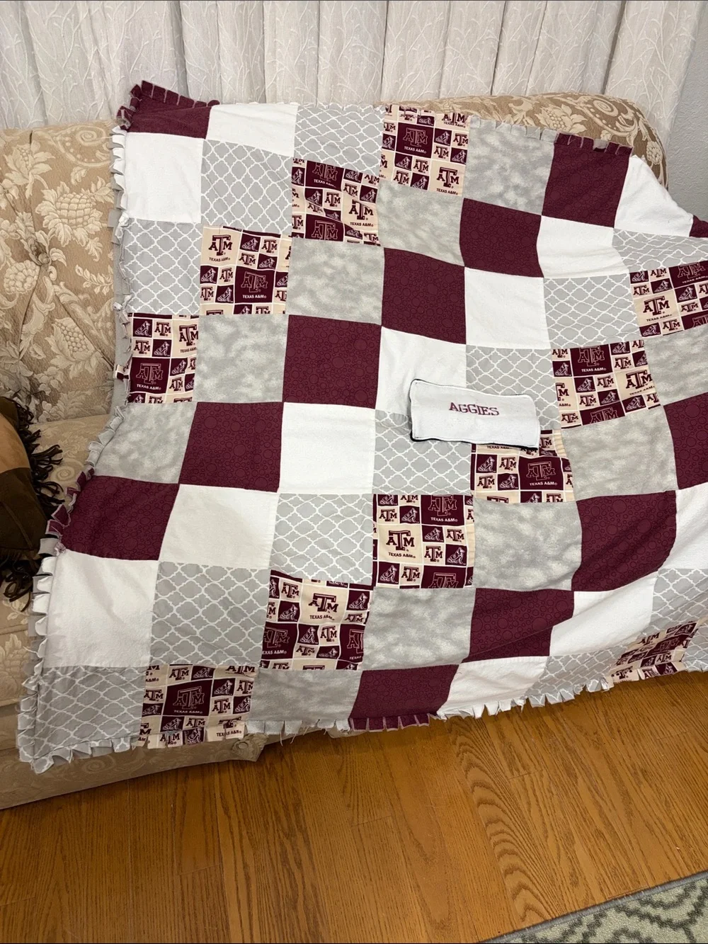 Texas A&M Aggies Patchwork Throw Blanket - Maroon & White Hand Pocket in front